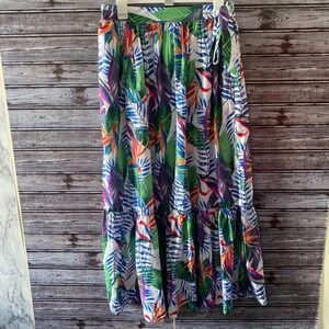 Rachel Zoe Women's Midi Skirt Size M White Tropical Pockets Tie